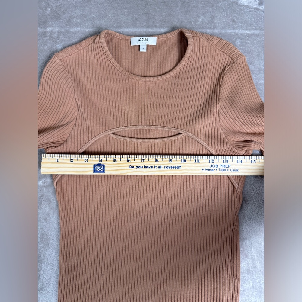 Agolde Women's Top Size Small Tan Neutral Lyza Cut Out Rib Top Classic - Picture 9 of 10